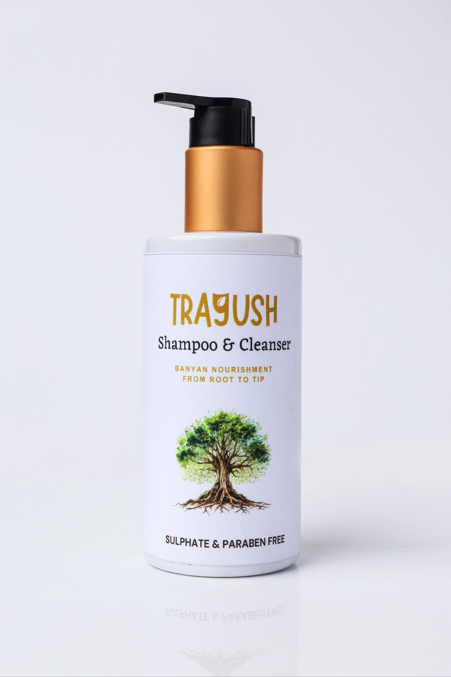 TRAYUSH shampoo & cleanser bottle with pump on a white background