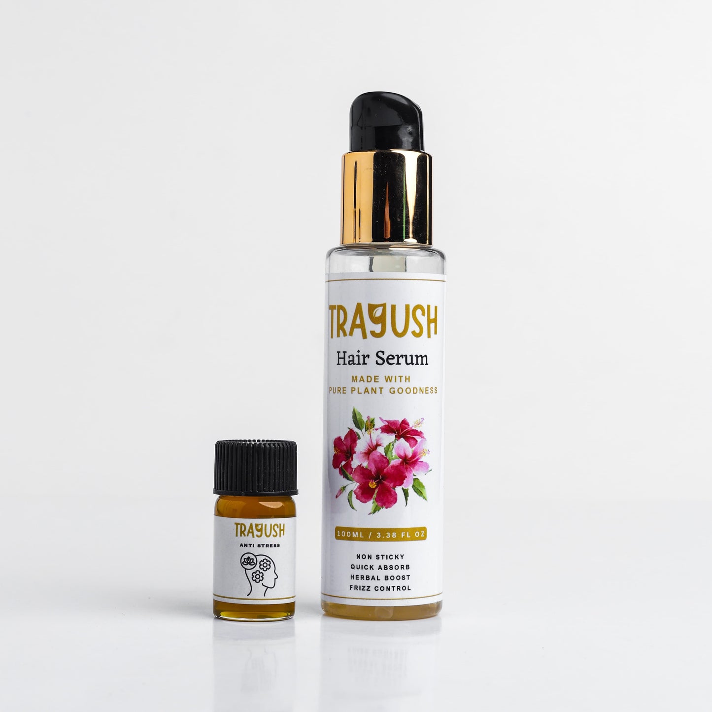 Trayush hair serum bottles on a white background