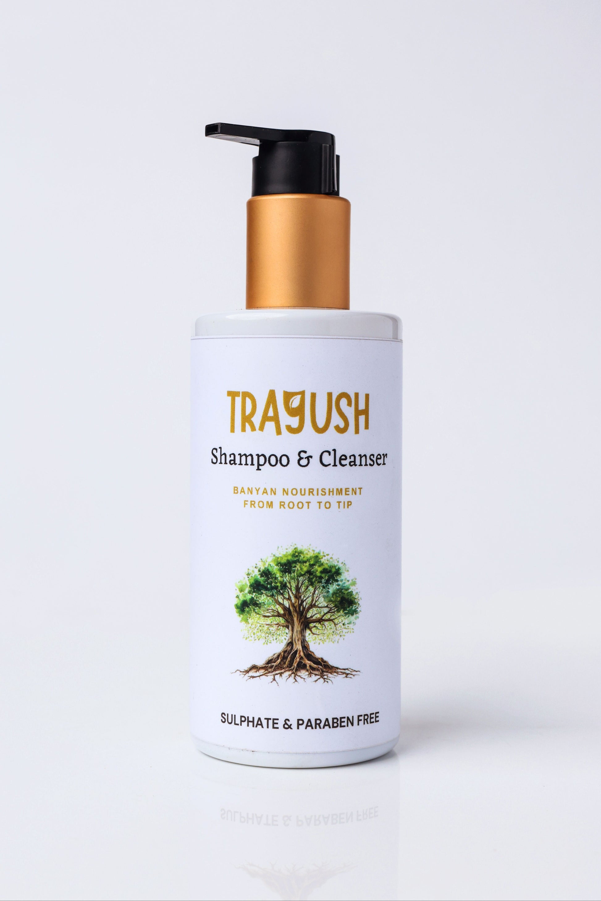 TRAYUSH shampoo & cleanser bottle with pump on a white background