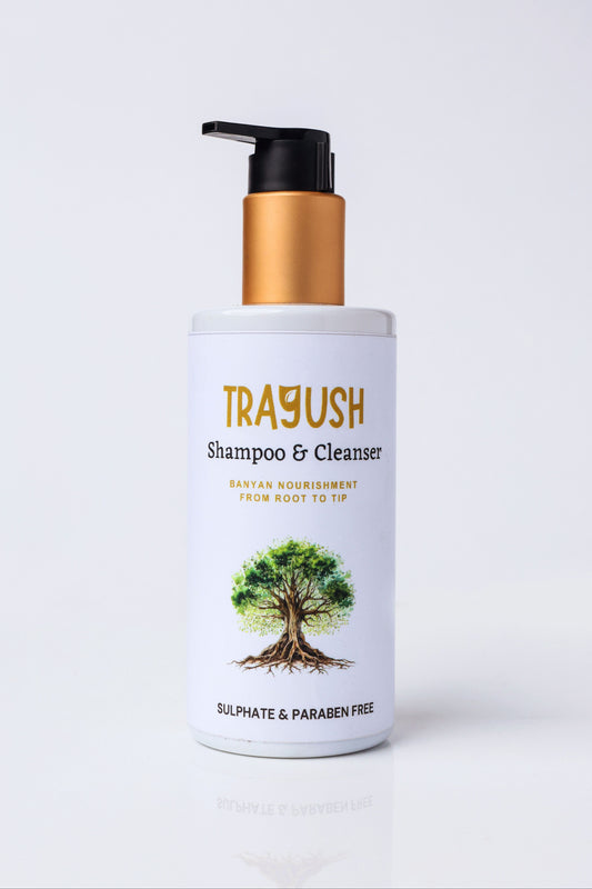 TRAYUSH shampoo & cleanser bottle with pump on a white background
